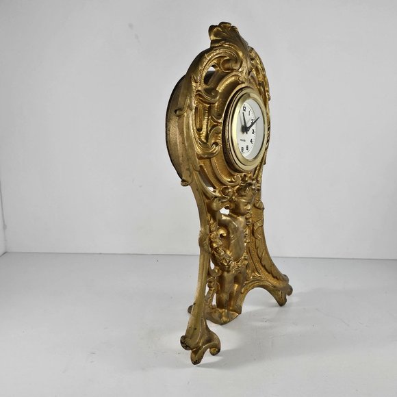 Antique Ornate Gold Mantel Clock Cherub Design Mercedes Germany Circa 1906 - Picture 3 of 14